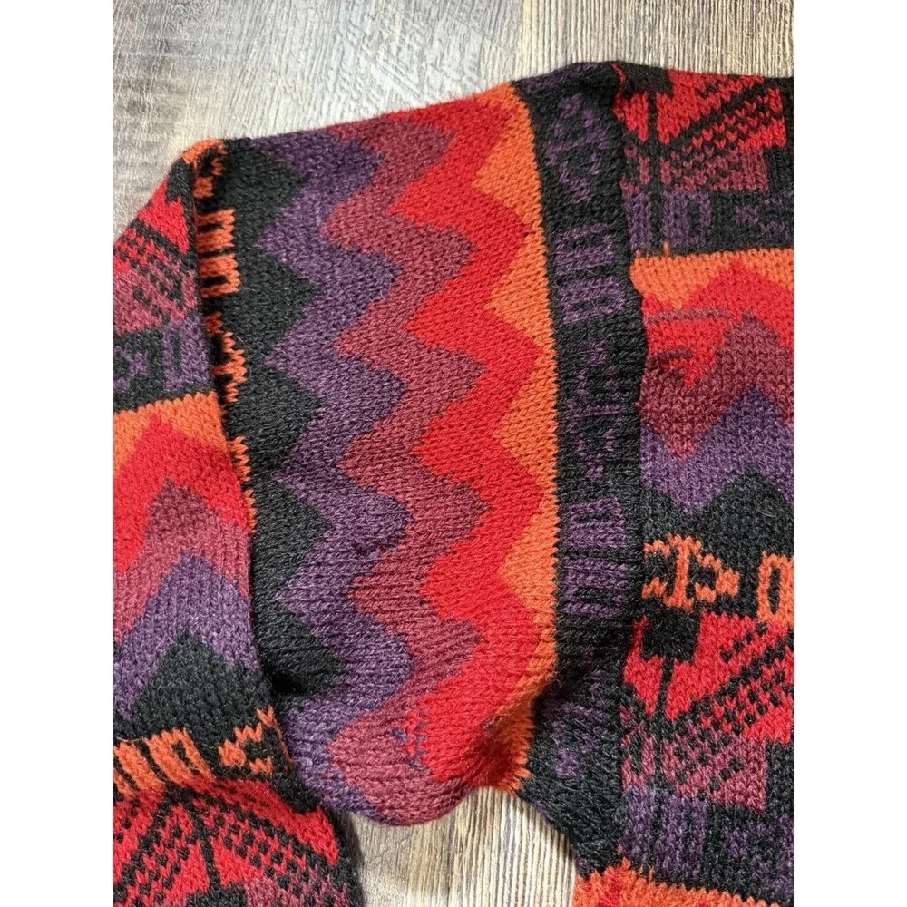 Vintage Baby Alpaca Southwestern Geometric Knit Sweater Men’s Medium Red Black